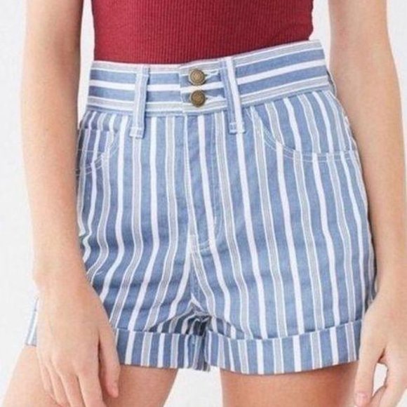 BDG Pants - Urban Outfitters BDG High Rise Striped Cuffed Denim Shorts 4